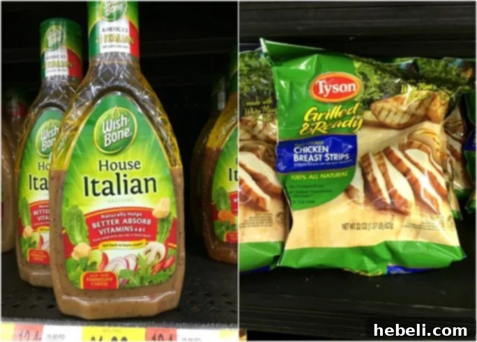 Wishbone Italian Dressing and Tyson Grilled & Ready Chicken at Walmart for Orzo Pasta Salad