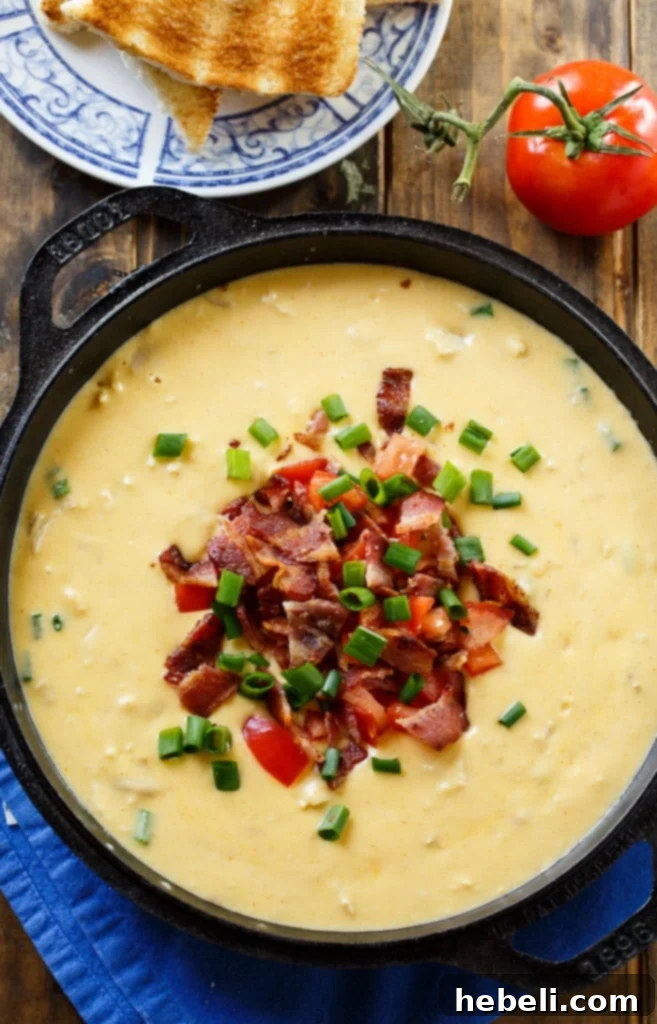 Molten Decadence Dip 4 Hot Brown Fondue in a stylish serving dish, topped with fresh garnishes.