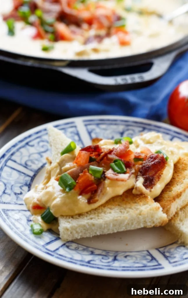 Molten Decadence Dip 6 Delicious Hot Brown Fondue, perfect for a Kentucky Derby party, served with toast points.