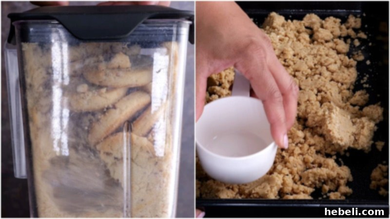 Finely ground pecan cookie crumbs ready to be mixed for the crust of Butterscotch Lush.
