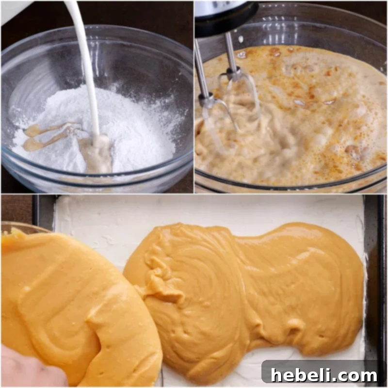 Mixing instant butterscotch pudding to create the smooth, flavorful middle layer.
