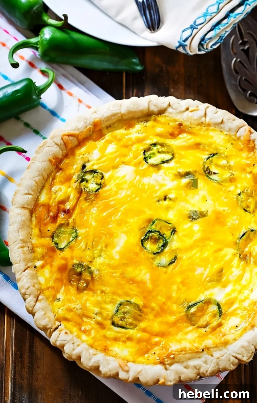 Spicy Cheesy Jalapeño Quiche 3 Whole quiche in pie pan.