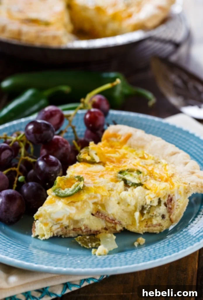 Spicy Cheesy Jalapeño Quiche 4 Jalapeno Popper Quiche with bacon and cream cheese.