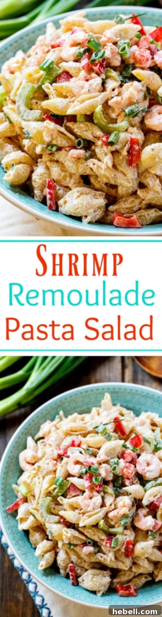 Close-up of Shrimp Remoulade Pasta Salad, ideal for Mardi Gras celebrations or any festive occasion