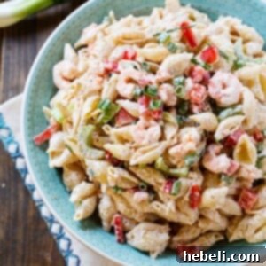 Shrimp Remoulade Pasta Salad served in a bowl, ready to enjoy