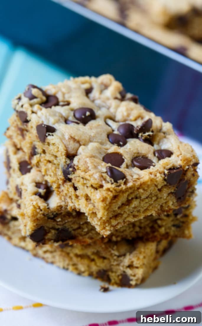 Freshly baked Peanut Butter Bars with Chocolate Chips