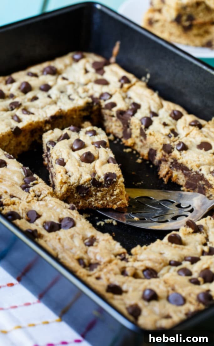 Detailed view of Peanut Butter Bars with Chocolate Chips
