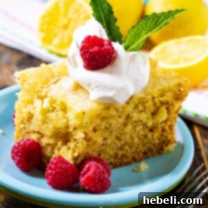 Crock-Pot Lemon Cloud Cake 6 Slice of Slow Cooker Lemon Cake with fresh raspberries.