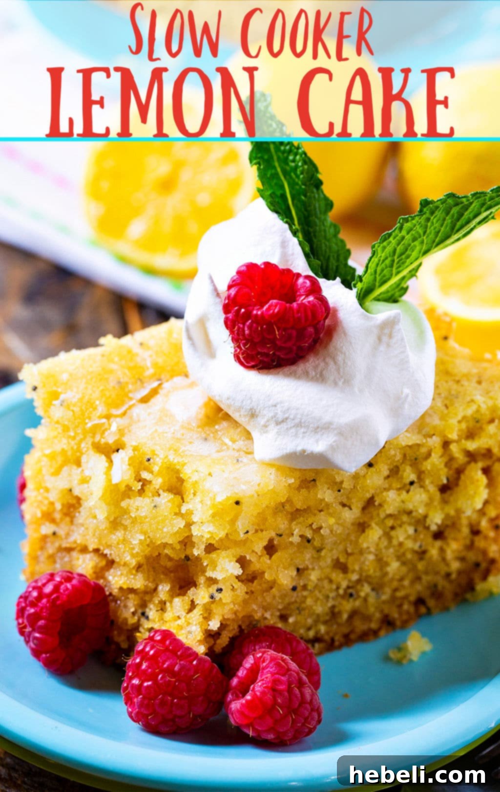Crock-Pot Lemon Cloud Cake 7 A stunning shot of the Slow Cooker Lemon Cake with a fresh glaze dripping down, capturing its moist texture.
