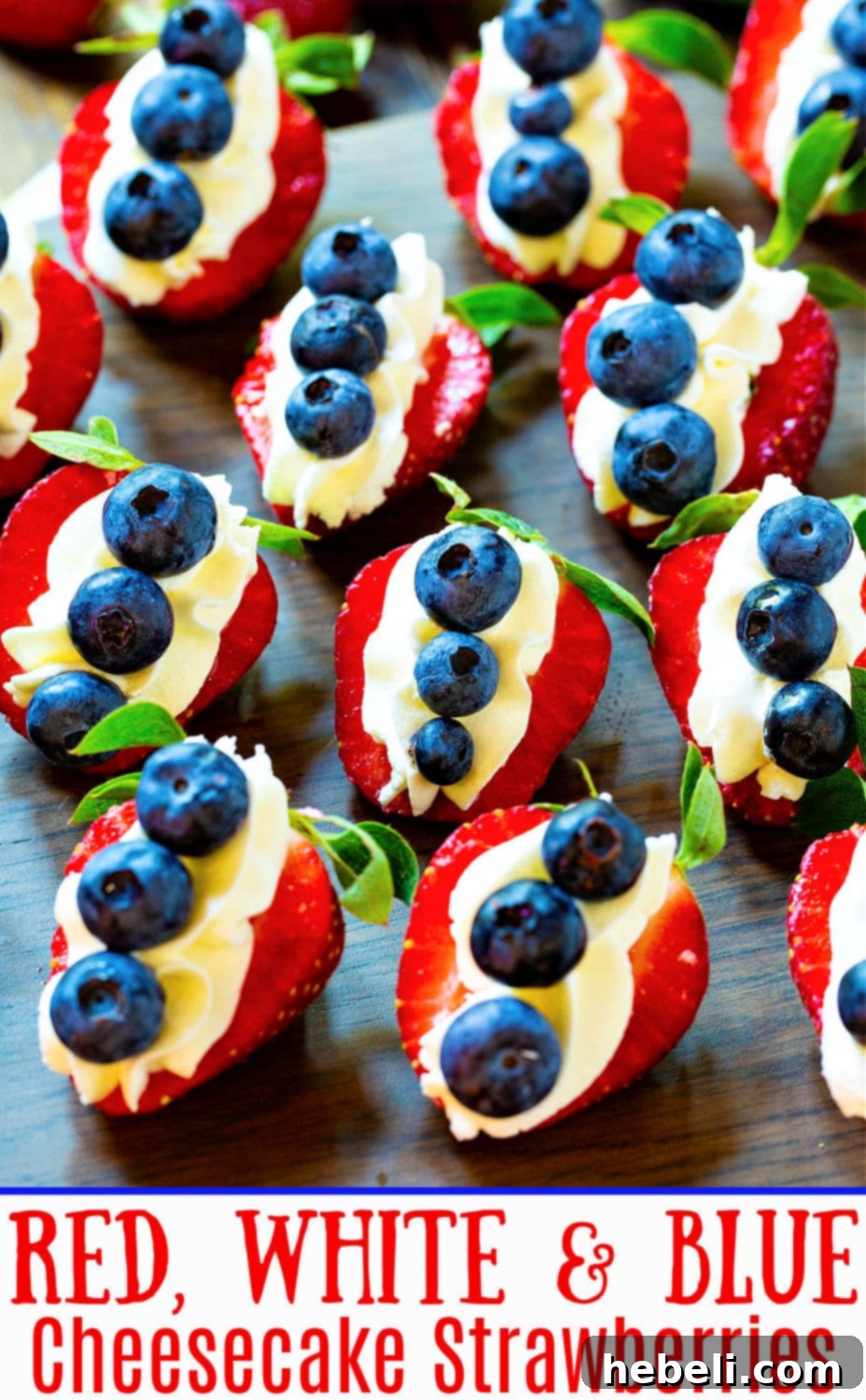 Another perspective of the Red, White, and Blue Cheesecake Strawberries, showcasing their appealing design and freshness.