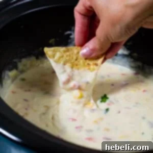 Creamy Crock Pot Queso Blanco 6 Crock Pot Queso Blanco ready to be served.