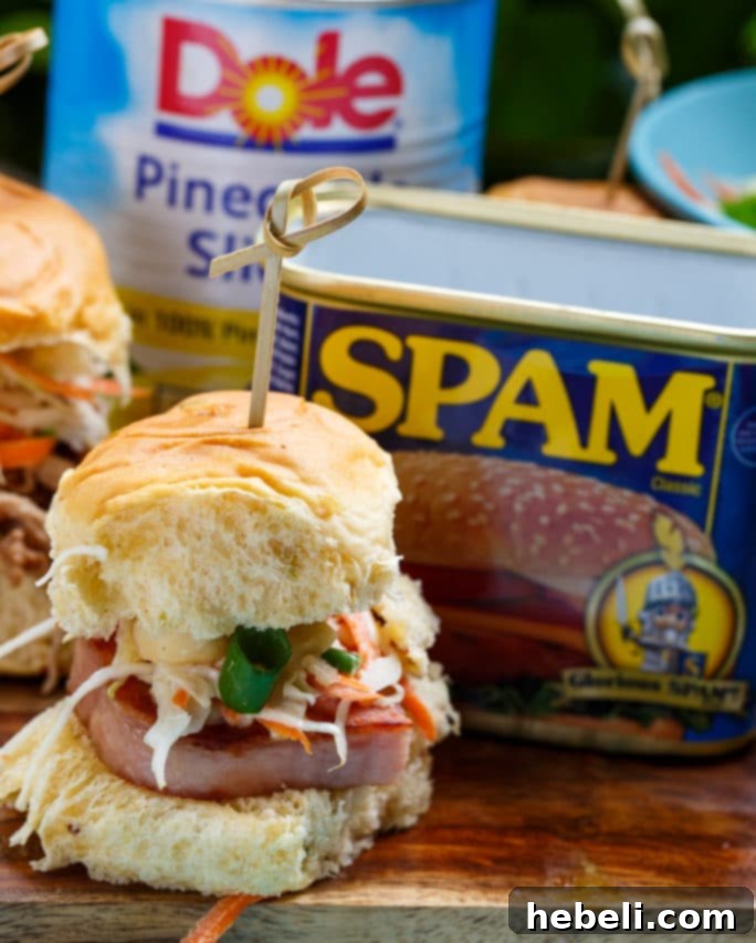 Hawaiian SPAM Sliders with Tropical Slaw, ready for serving at a summer gathering