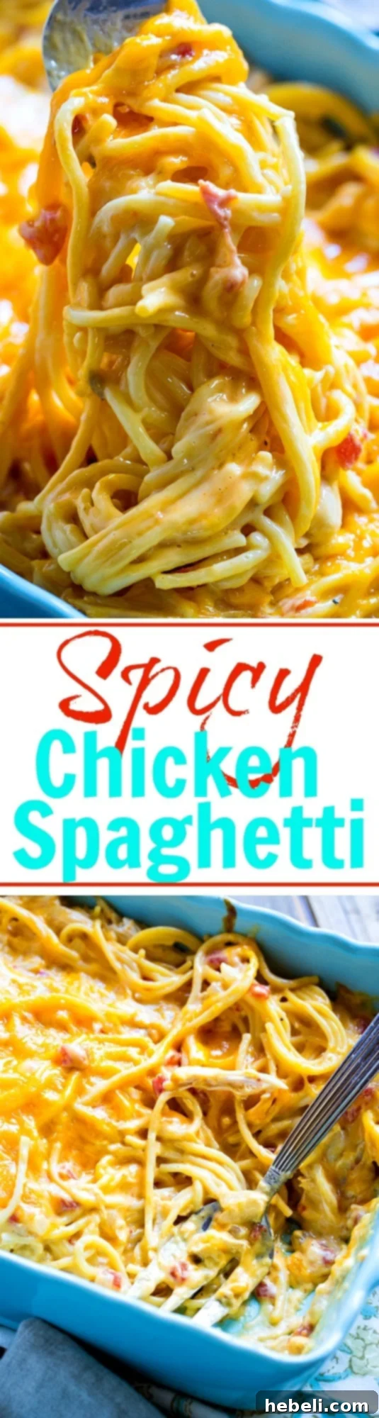 Kickin' Chicken Spaghetti 10 A large serving of Spicy Chicken Spaghetti, highlighting its cheesy, creamy texture – the ultimate comfort food for any meal.