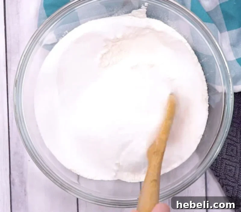 Flour Mixture in bowl, a blend of dry ingredients for the cake.