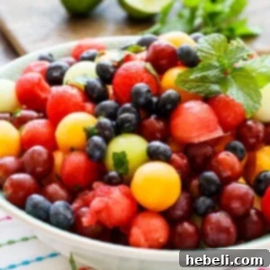 Mojito Fruit Salad with mixed berries and melons