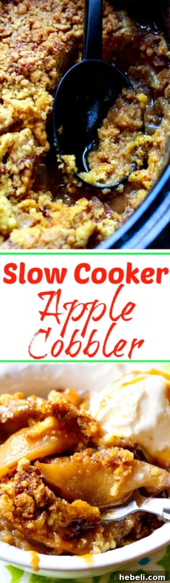 Warm & Cozy Slow Cooker Apple Cobbler 3 Close-up of Slow Cooker Apple Cobbler with golden topping