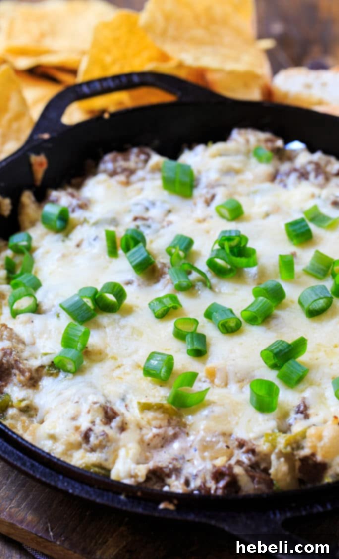 Philly Cheese Steak Dip ready to be scooped
