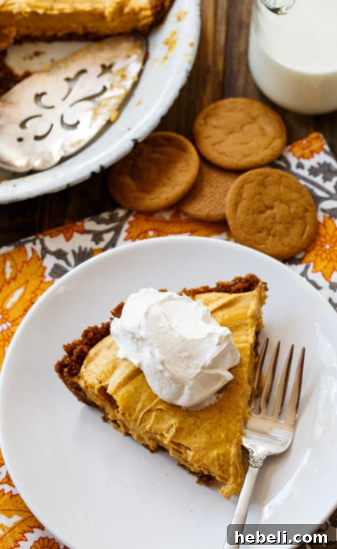 Golden Pumpkin & Mallow Bliss 4 A close-up of a Marshmallow Pumpkin Pie slice, showing the distinct layers of creamy pumpkin filling, fluffy marshmallow topping, and a sturdy gingersnap crust.