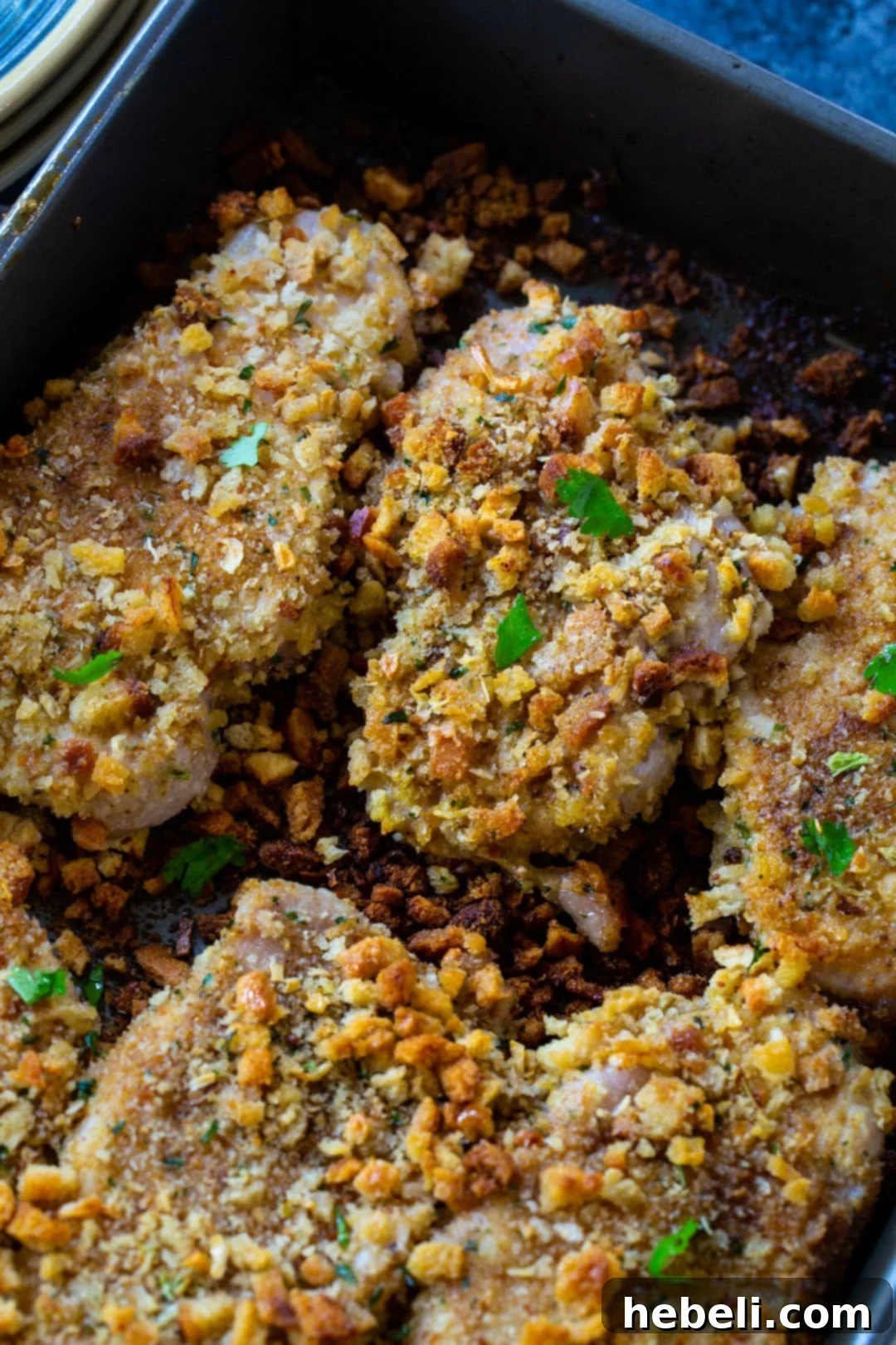 The finished pork chops in baking pan.