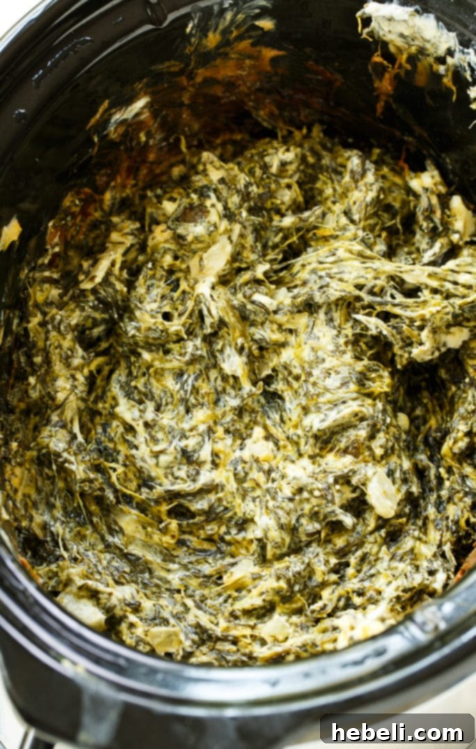 Close-up of Slow Cooker Jalapeno Creamed Spinach in a bowl