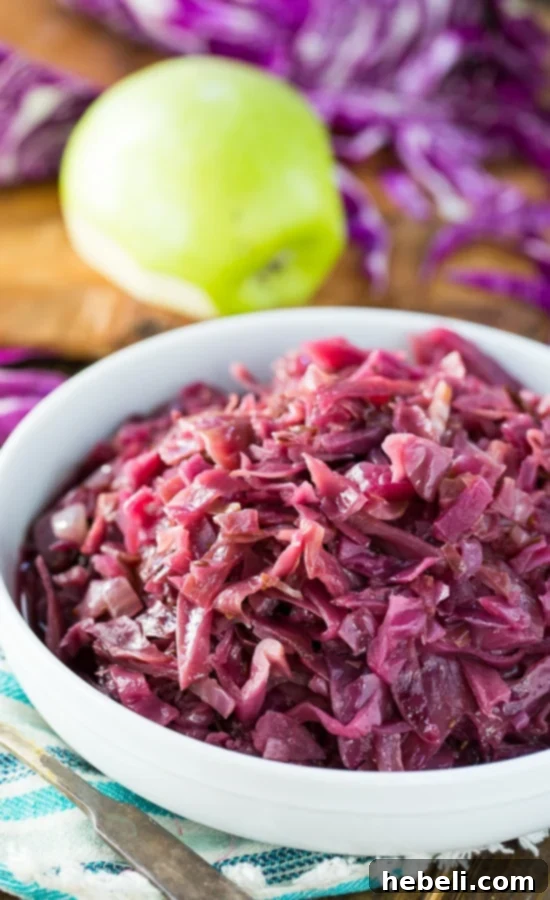 Ruby Red Braised Cabbage 3 Close-up of braised red cabbage, showing its rich color and tender texture.