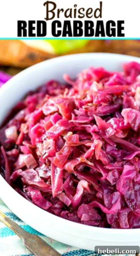Ruby Red Braised Cabbage 7 Bowl full of red cabbage braised, a hearty and flavorful side dish.