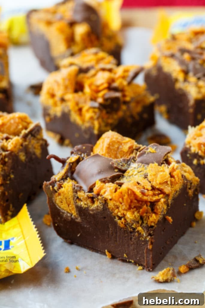 Homemade Butterfinger Fudge, a perfect way to use leftover candy for a quick dessert