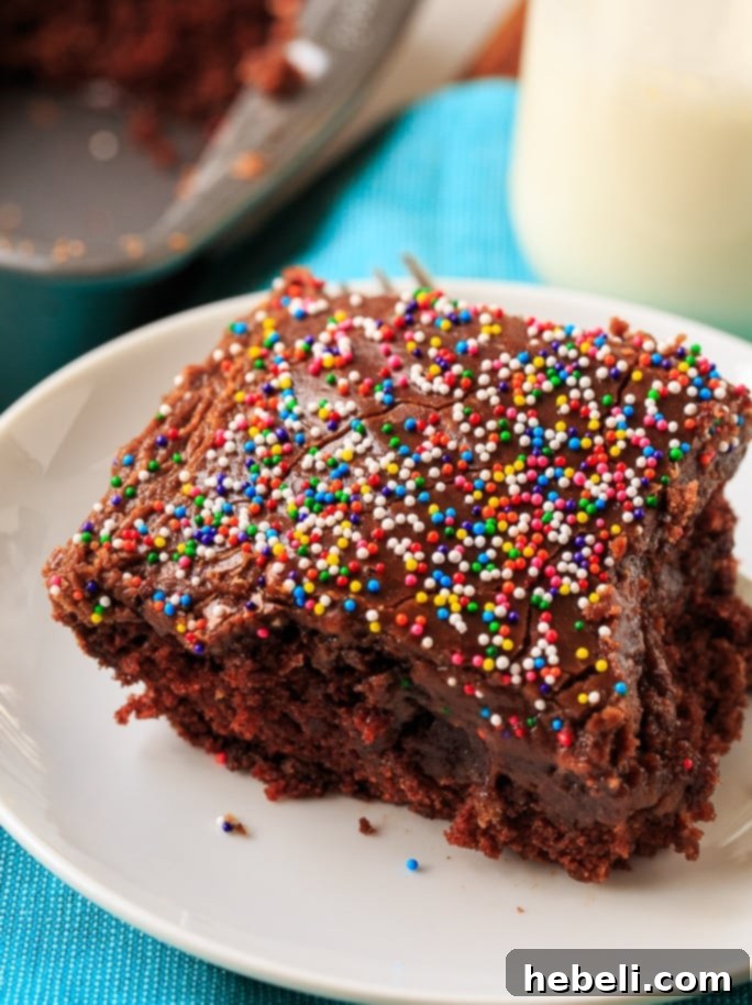 Deliciously frosted Chocolate Wacky Cake ready to serve