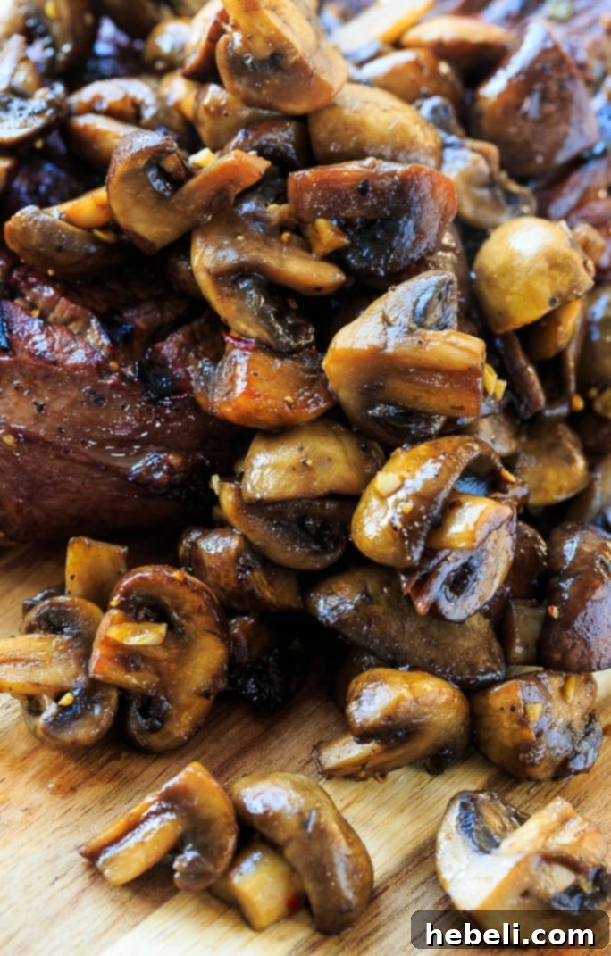 Balsamic Glazed Mushrooms 5 Sautéed Balsamic Mushrooms in a Skillet