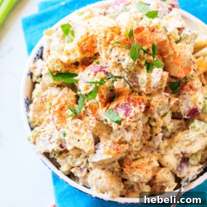 Creole Potato Salad, richly seasoned and creamy