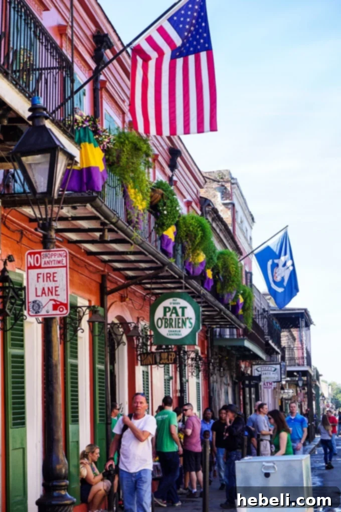 Lively street scene in the French Quarter of New Orleans