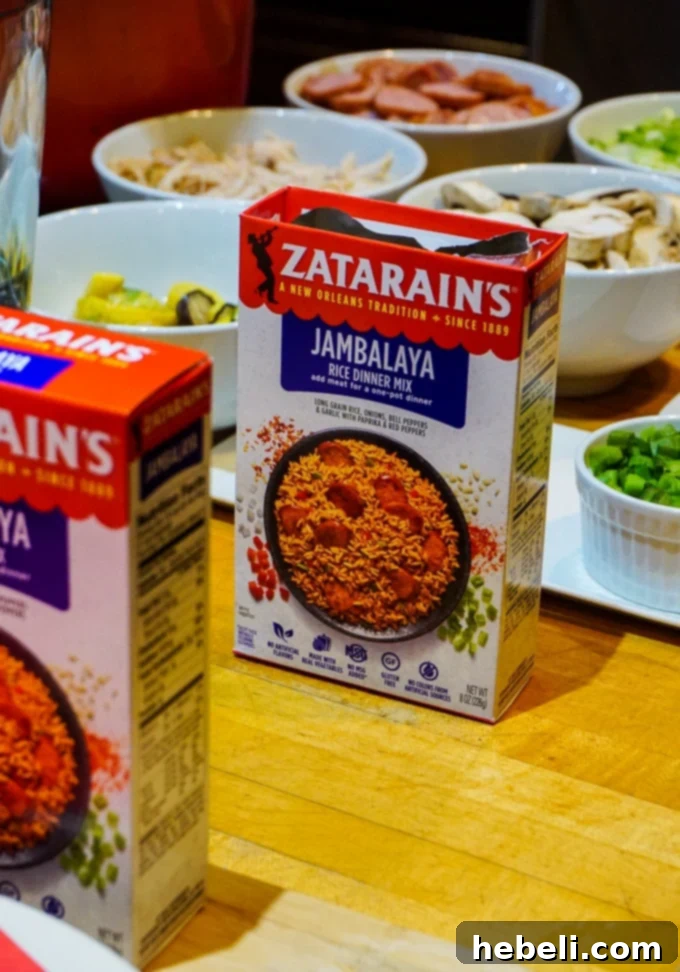 Close-up of Zatarain's jambalaya mix packaging