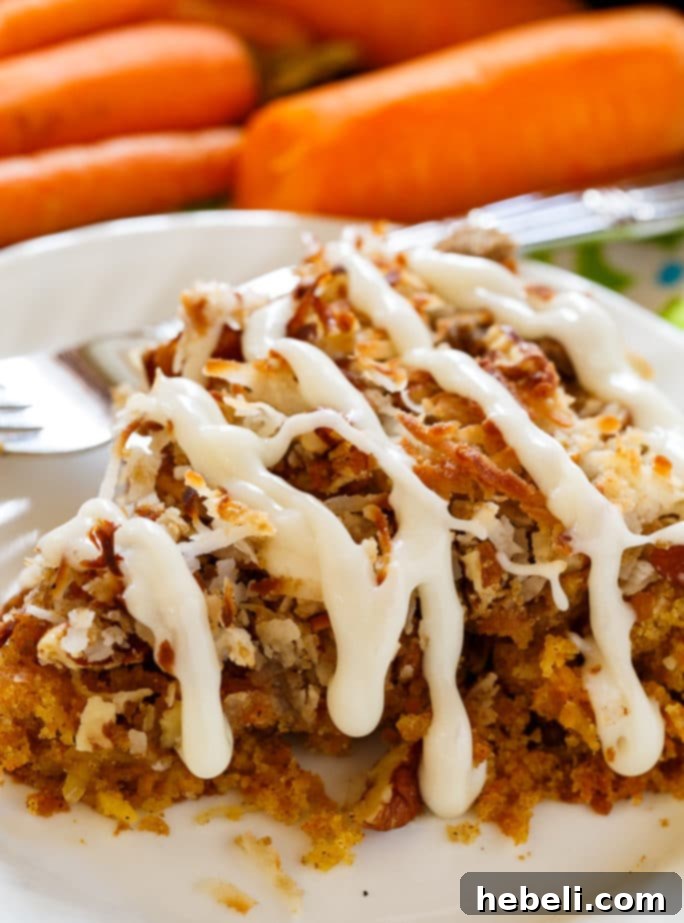 Carrot Coffee Cake baking in a cast iron pan, showing the rich color of the cake
