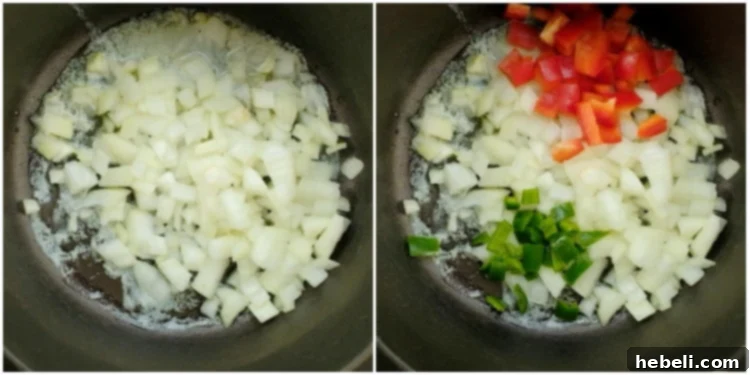 Creamy Spicy Chicken & Sweet Corn Chowder 4 Cooking the onion and peppers for chowder base