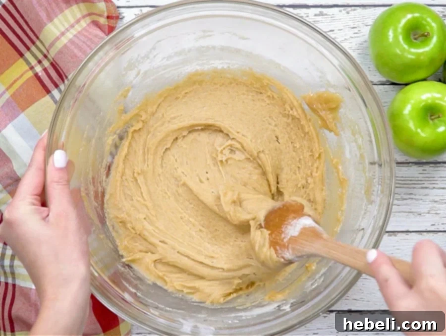 Homestyle German Apple Cake 5 Cake batter in a bowl after wet and dry ingredients have been combined.