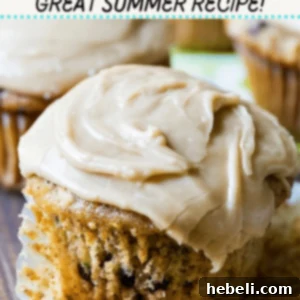 Finished Zucchini Cupcakes with Caramel Frosting and mini chocolate chips