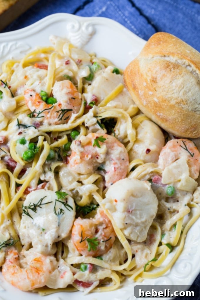 Lowcountry Fettuccine with fresh ingredients and vibrant colors