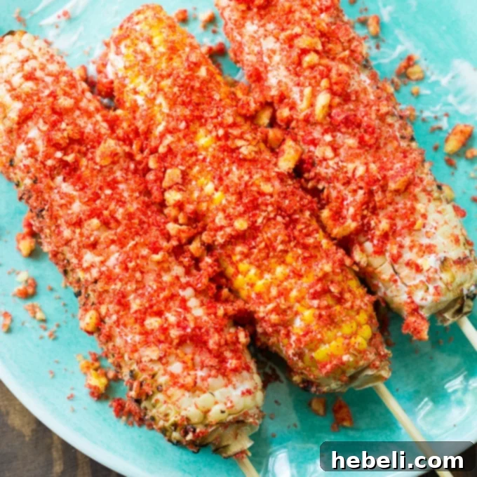 Delicious Flamin' Hot Cheetos Corn on the Cob, a spicy and crunchy summer treat