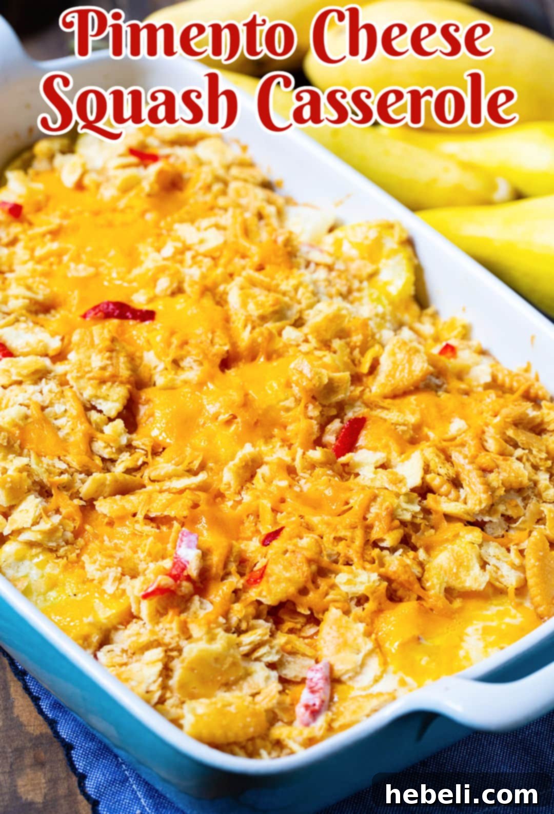 Pimento Cheese Squash Casserole beautifully presented in a baking dish, ready to be served.