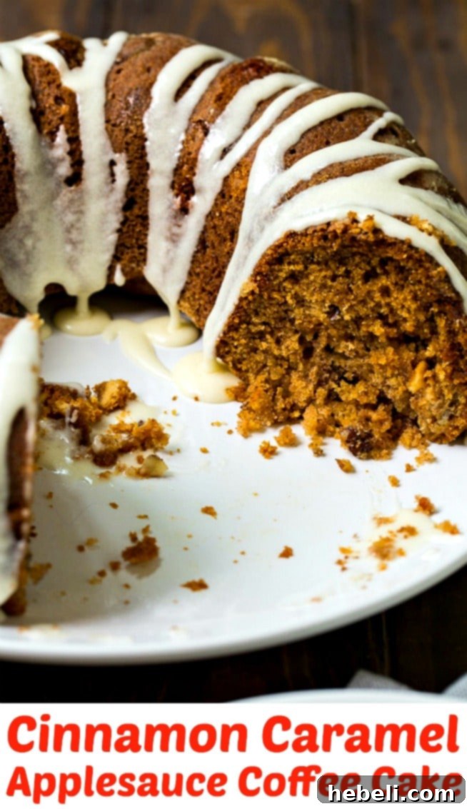 Cinnamon Caramel Applesauce Coffee Cake on a serving platter