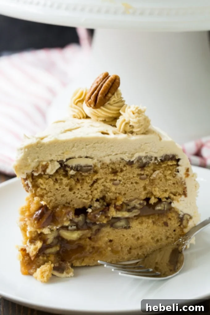 Beautifully frosted Pecan Pie Layer Cake