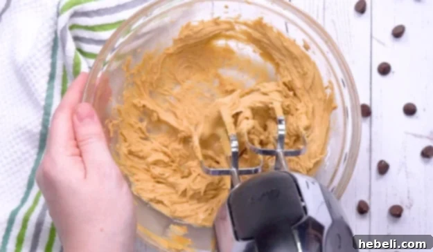 Mixing peanut butter mixture until smooth.