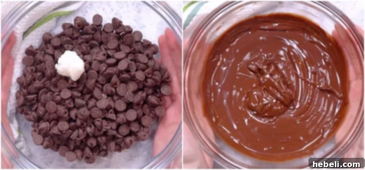 Melting the chocolate chips in a bowl.