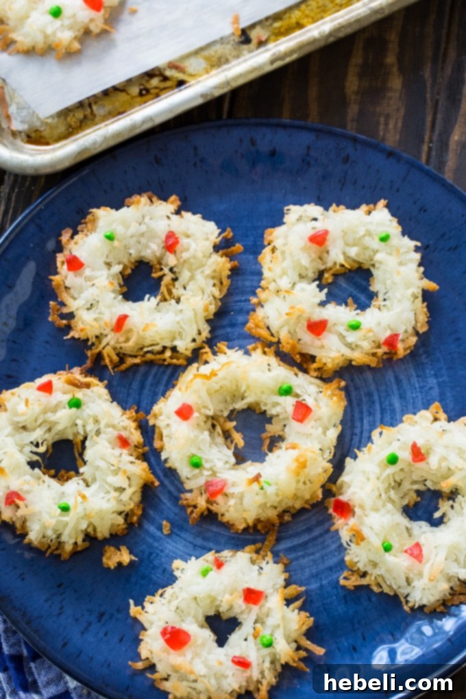 Macaroon Wreath Delights 5 Wreath Macaroons, highlighting their light, chewy texture and rich coconut flavor
