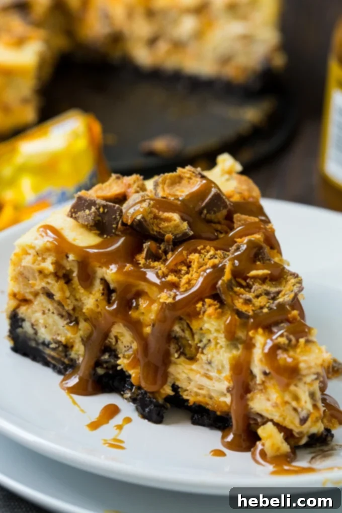 Butterfinger Crunch Cheesecake 4 Easy to make Butterfinger Cheesecake cooling on a rack
