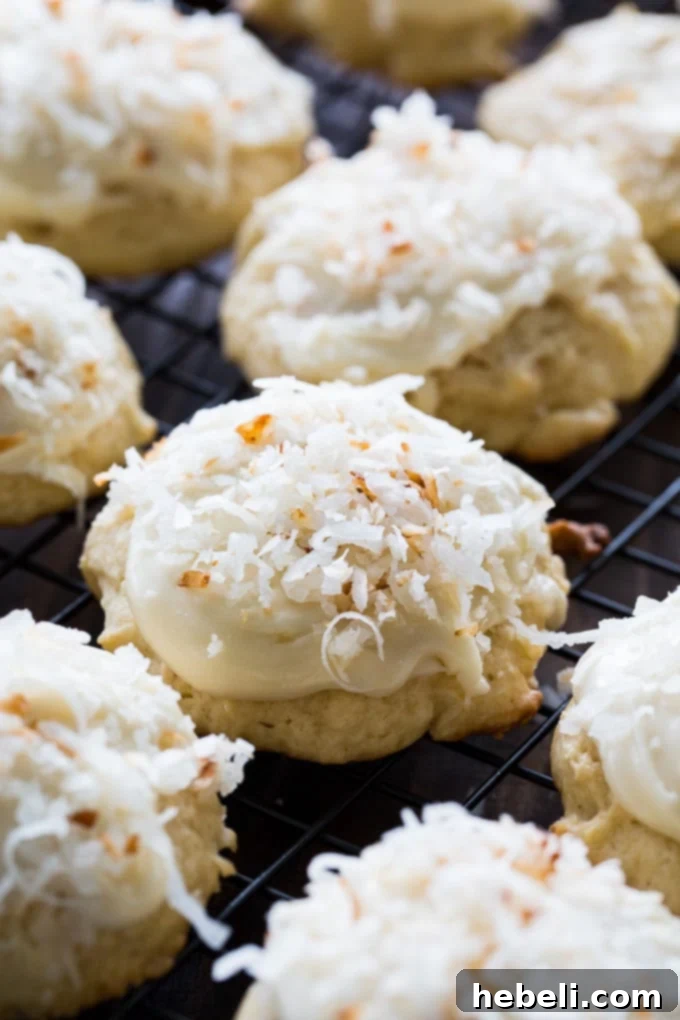 Coconut Clouds - cake-like cookies flavored with coconut on a cooling rack