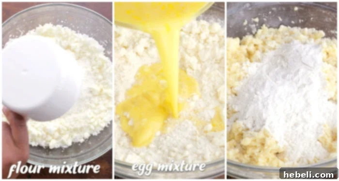 Combining wet and dry ingredients in an alternating fashion, ensuring a perfectly mixed cake batter.