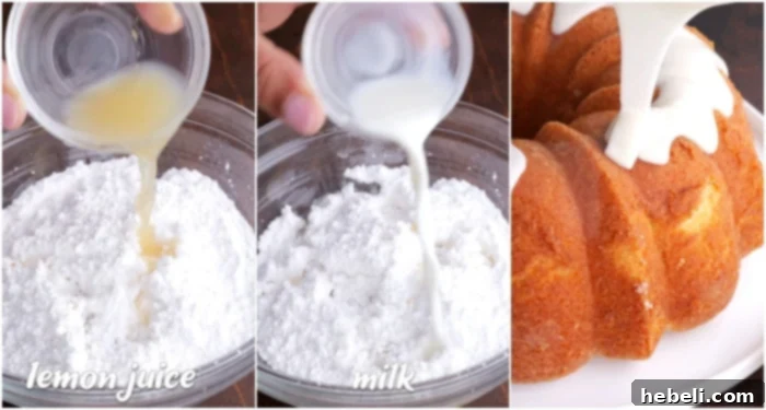 Preparing a smooth lemon glaze in a small bowl, perfect for drizzling over the finished 7UP cake.