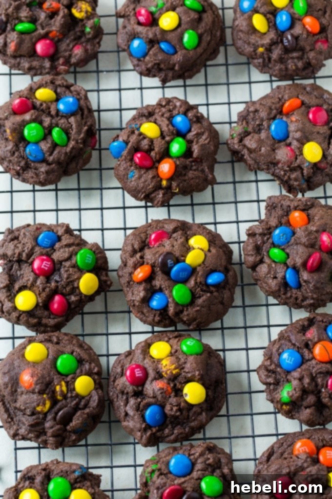 Decadent Double Chocolate M&M Cookies 3 Close-up of fudgy Double Chocolate M&M Cookies