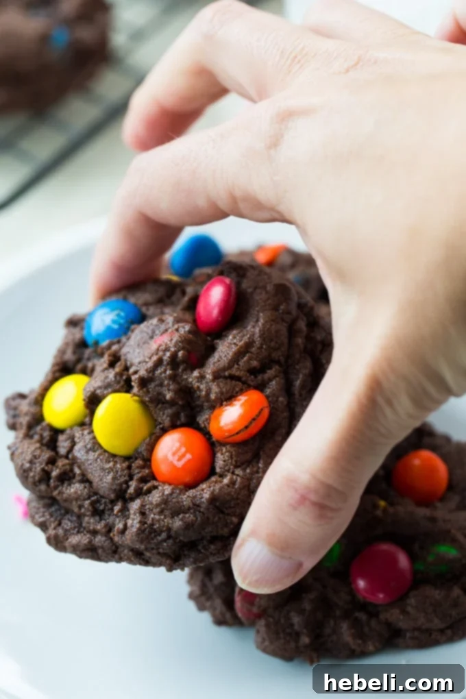 Decadent Double Chocolate M&M Cookies 5 Platter of delicious Double Chocolate M&M Cookies